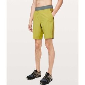 Lululemon THE Short 9" Linerless Mens Large Gold Lime Mossy Training NWT